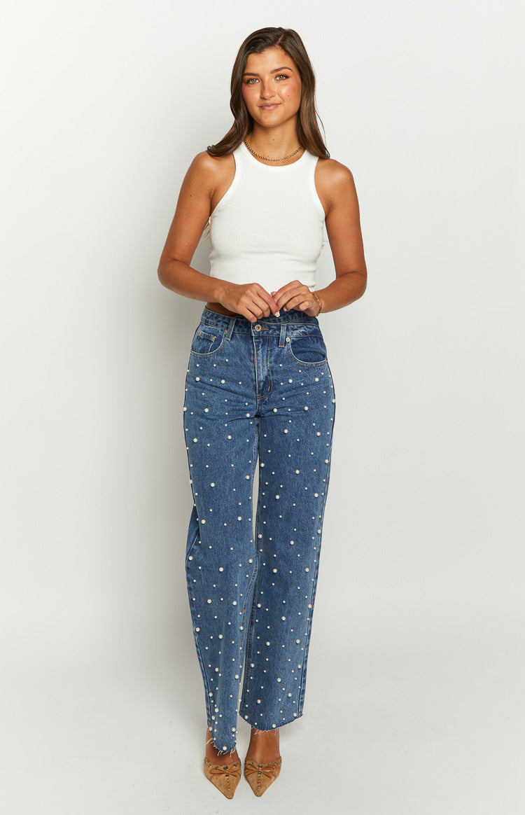 Denim Dazzle Pearl Mid Wash High Waisted Jeans — 6