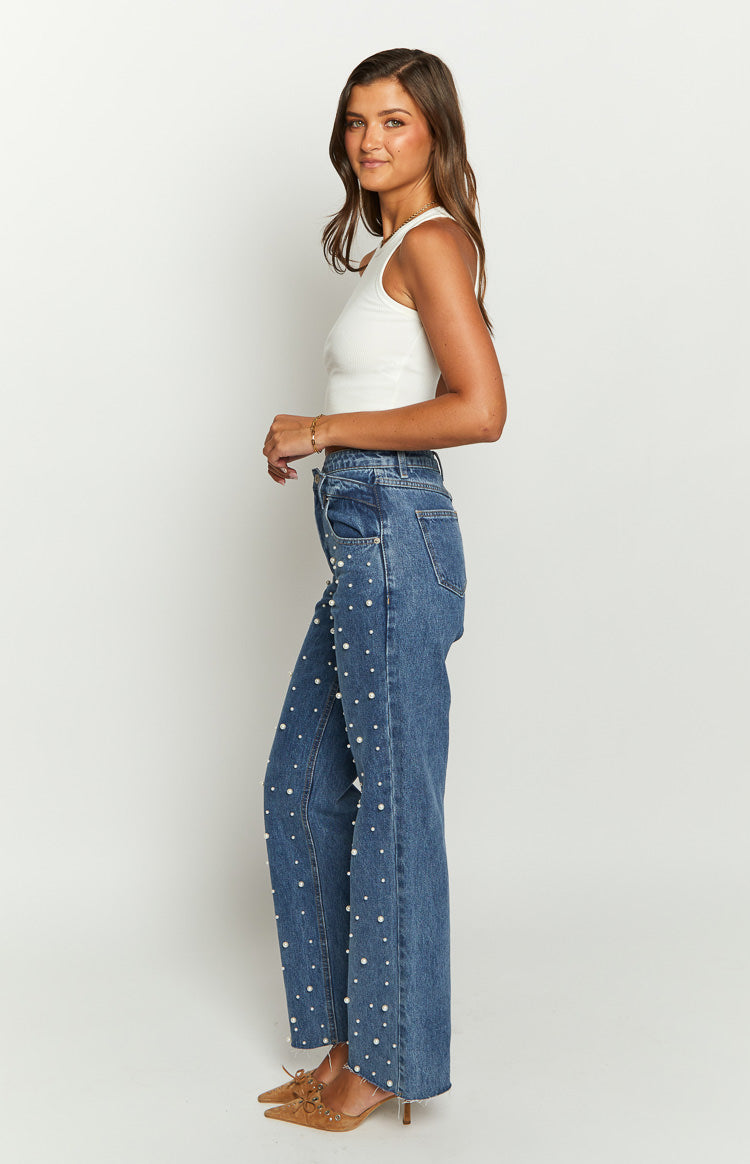 Denim Dazzle Pearl Mid Wash High Waisted Jeans — 7