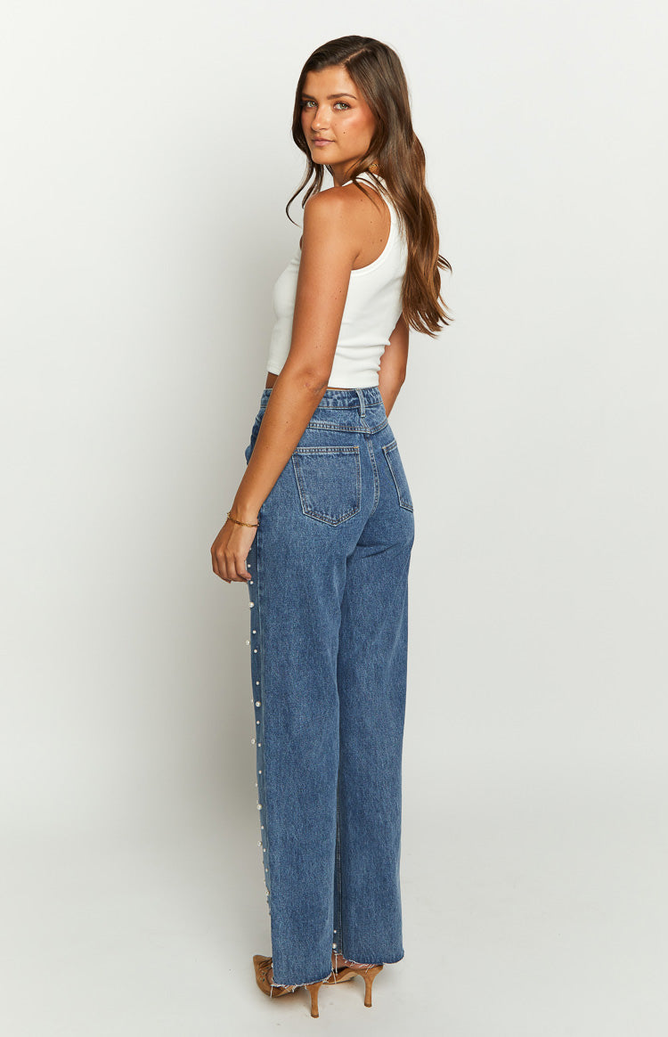 Denim Dazzle Pearl Mid Wash High Waisted Jeans — 8