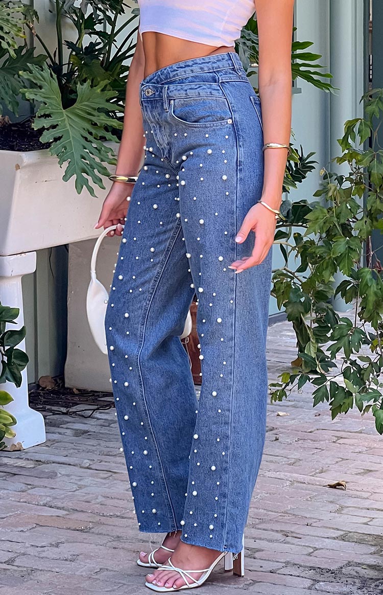 Denim Dazzle Pearl Mid Wash High Waisted Jeans — 14