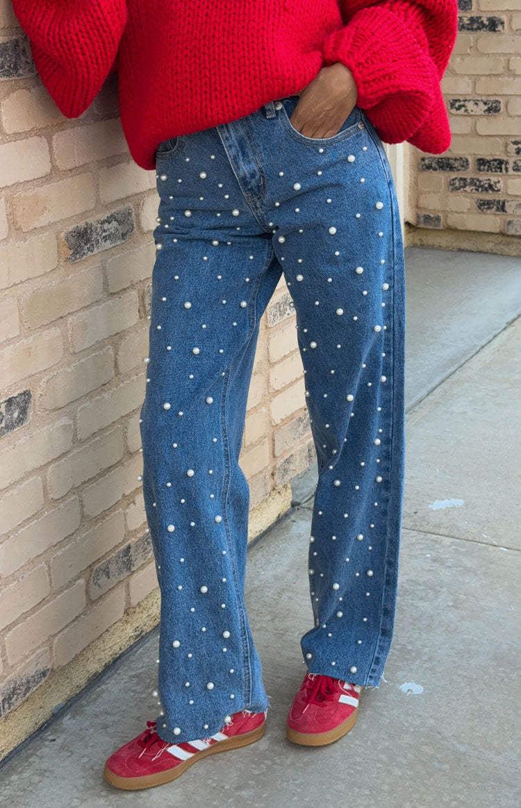 Denim Dazzle Pearl Mid Wash High Waisted Jeans — 15