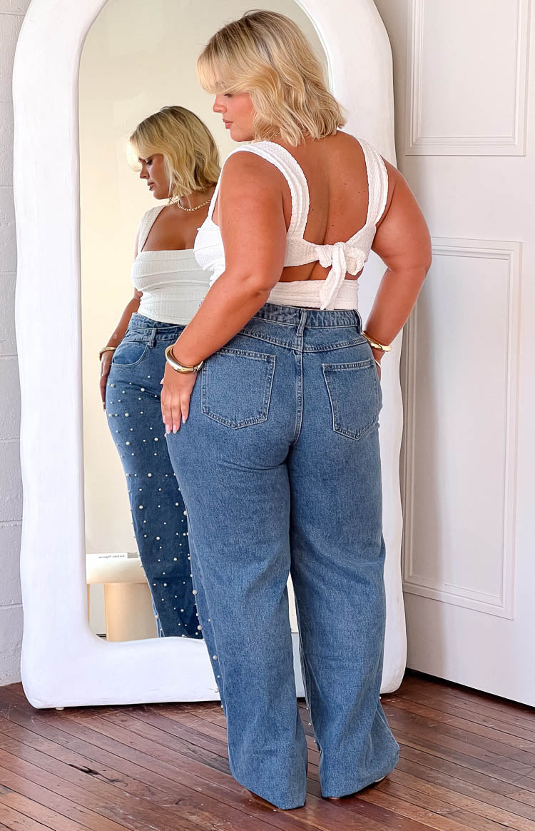 Denim Dazzle Pearl Mid Wash High Waisted Jeans — 18