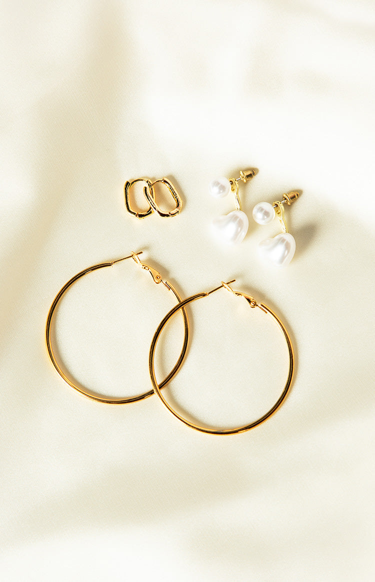 Luxe Lattice Gold Hoop Earrings 3 Pack — 4