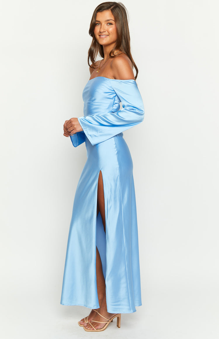 Shae Blue Satin Long Sleeve Maxi Dress — 2