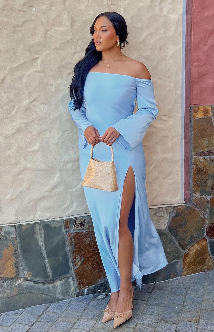Shae Blue Satin Long Sleeve Maxi Dress — 6