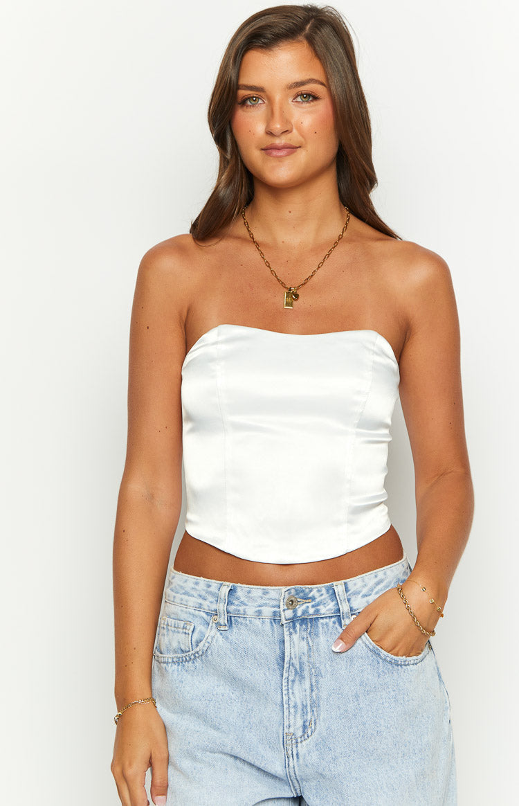 Ember Elegance White Satin Corset Top — 1