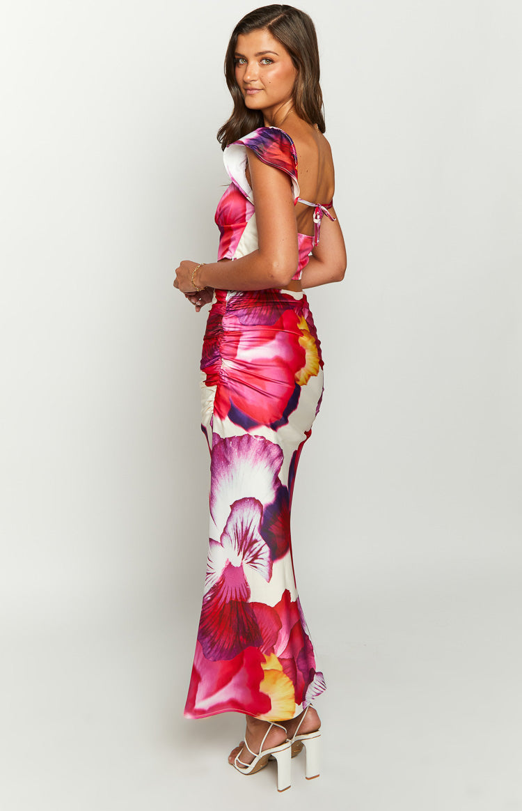 Romantic Rose Pink Floral Print Maxi Skirt — 5
