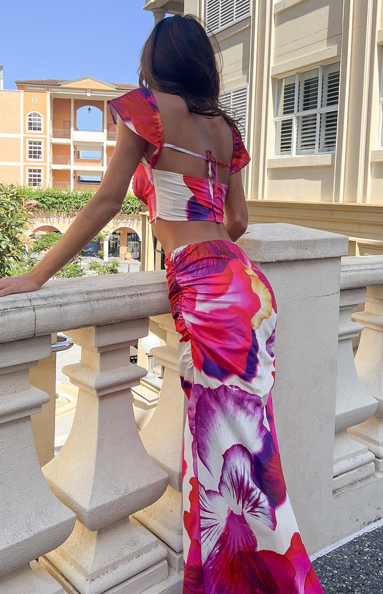 Romantic Rose Pink Floral Print Maxi Skirt — 1
