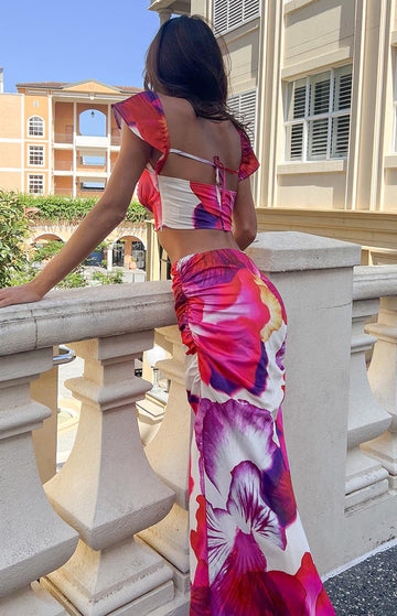 Romantic Rose Pink Floral Print Maxi Skirt — 1