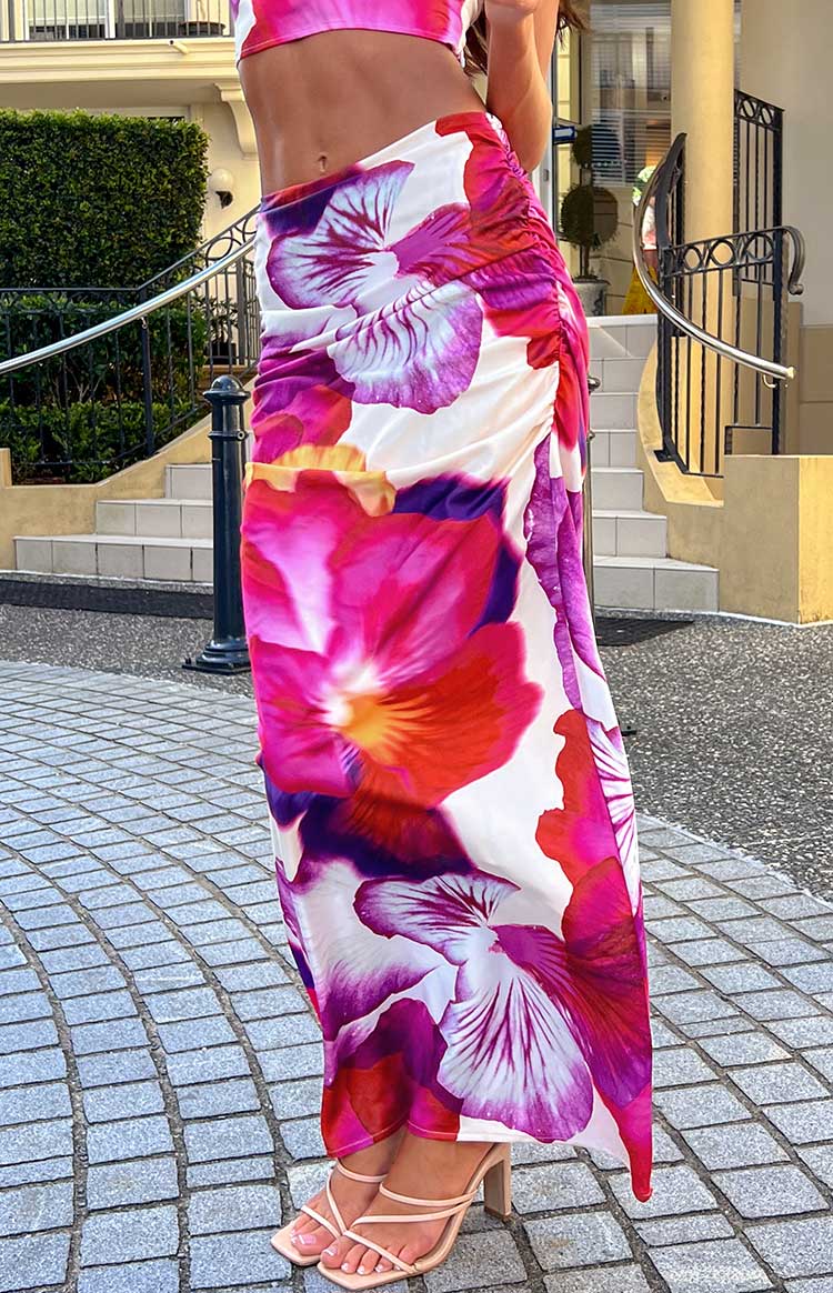 Romantic Rose Pink Floral Print Maxi Skirt — 8