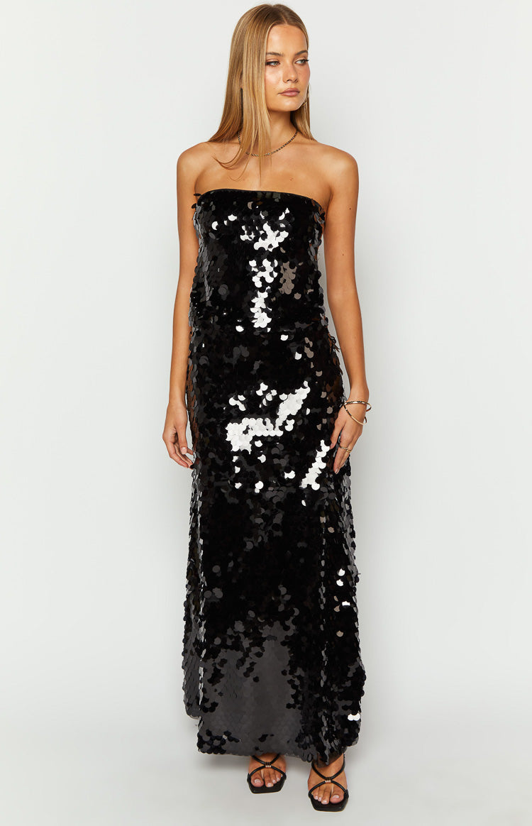 Genevieve Black Sequin Maxi Skirt — 1