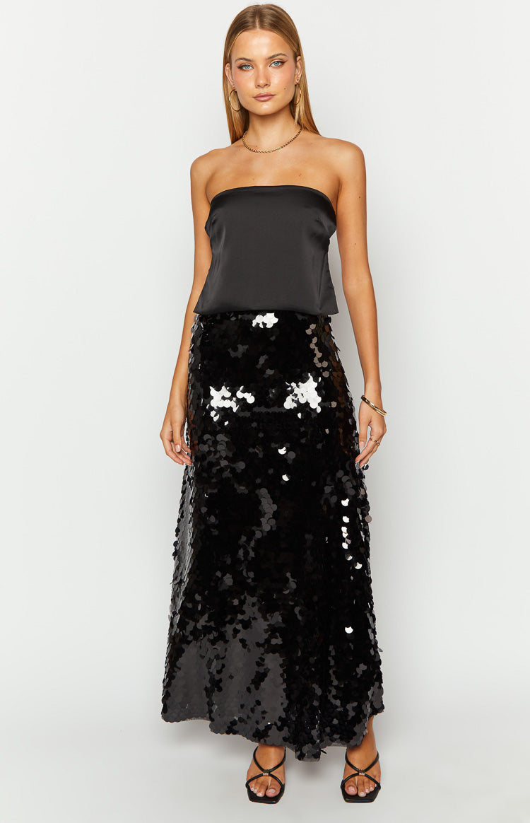 Genevieve Black Sequin Maxi Skirt — 4