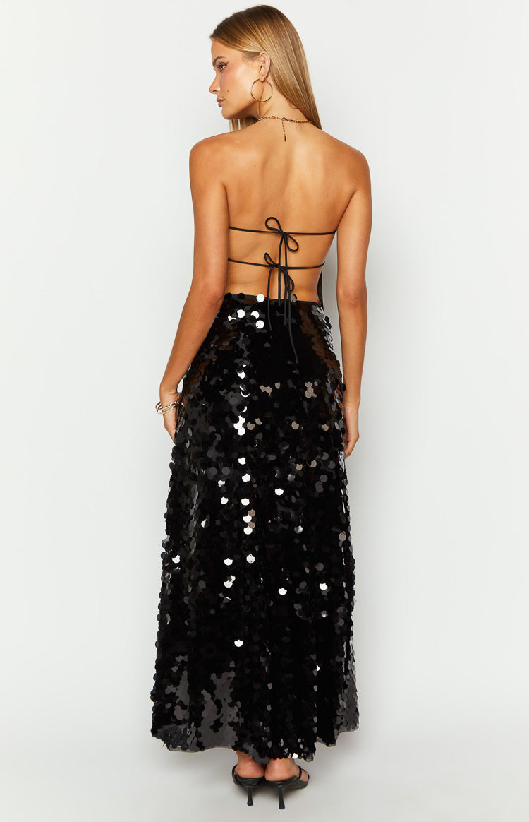 Genevieve Black Sequin Maxi Skirt — 7