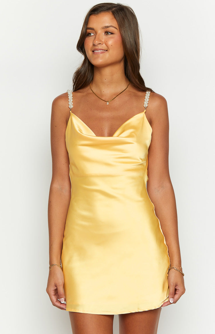 Tira Yellow Satin Mini Dress — 3