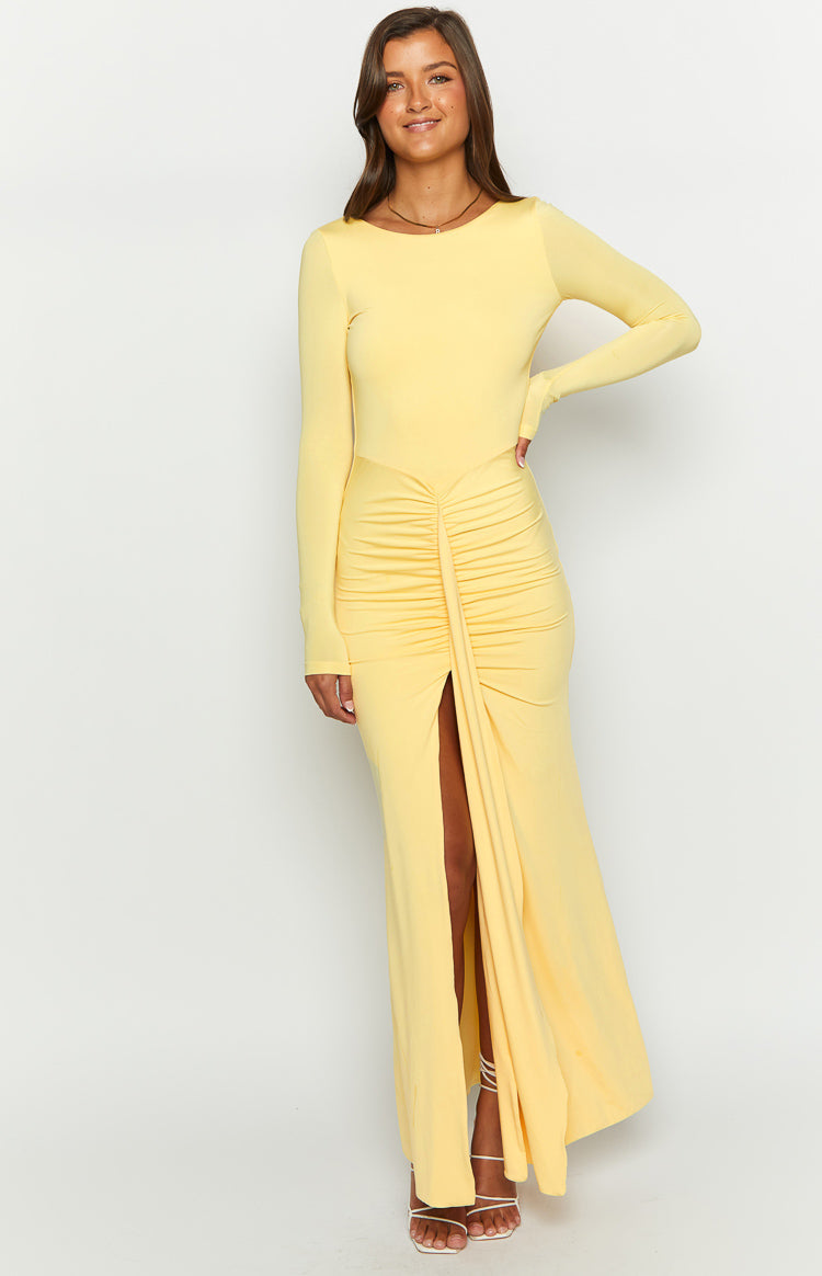 Amber Glow Yellow Long Sleeve Maxi Dress — 1