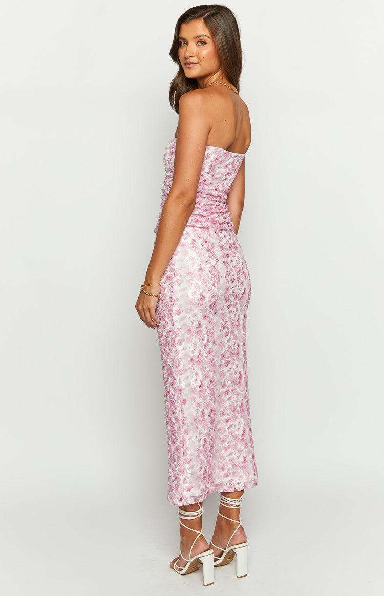 Imogen Pink Floral Print Strapless Maxi Dress — 5