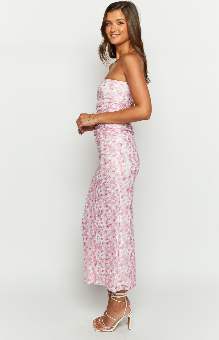 Imogen Pink Floral Print Strapless Maxi Dress — 4
