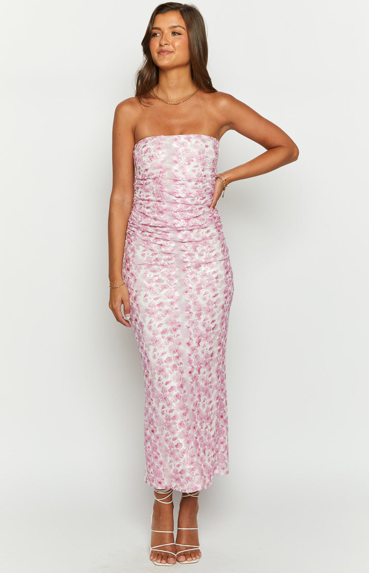 Imogen Pink Floral Print Strapless Maxi Dress — 3