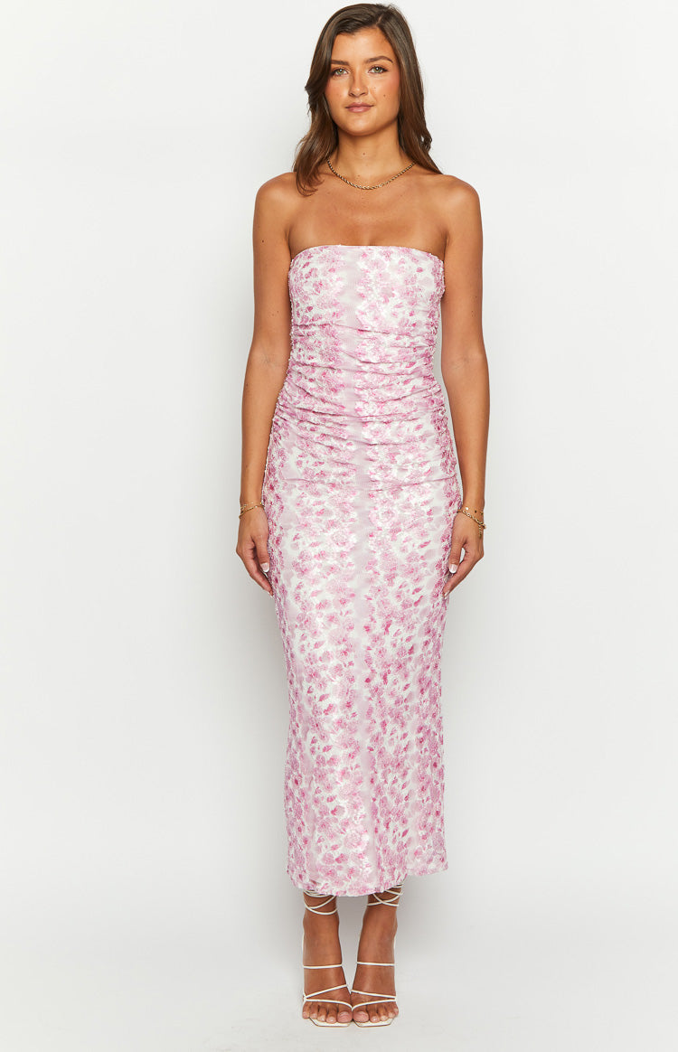 Imogen Pink Floral Print Strapless Maxi Dress — 2