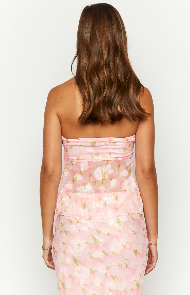 Jacqulin Pink Floral Strapless Top — 5