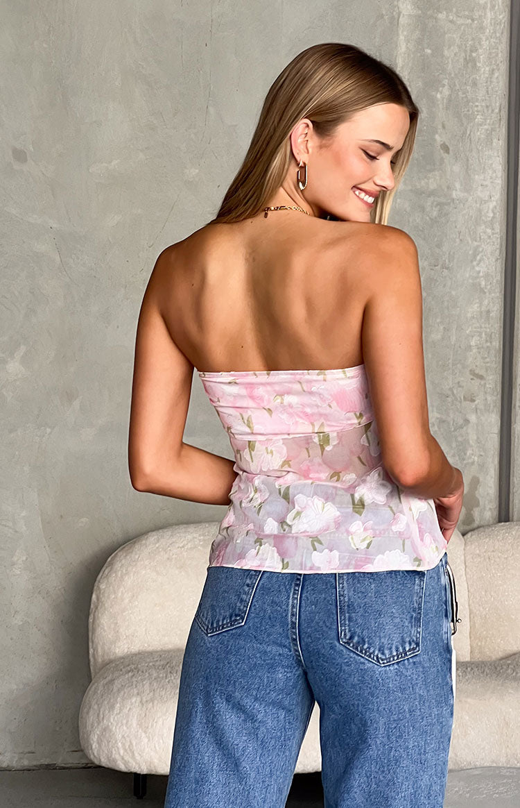 Jacqulin Pink Floral Strapless Top — 9