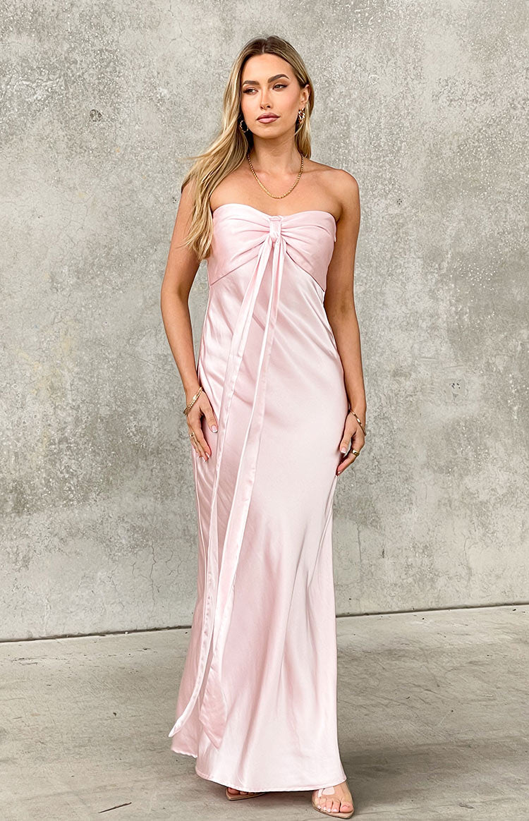 Ariella Pink Satin Strapless Maxi Dress — 2