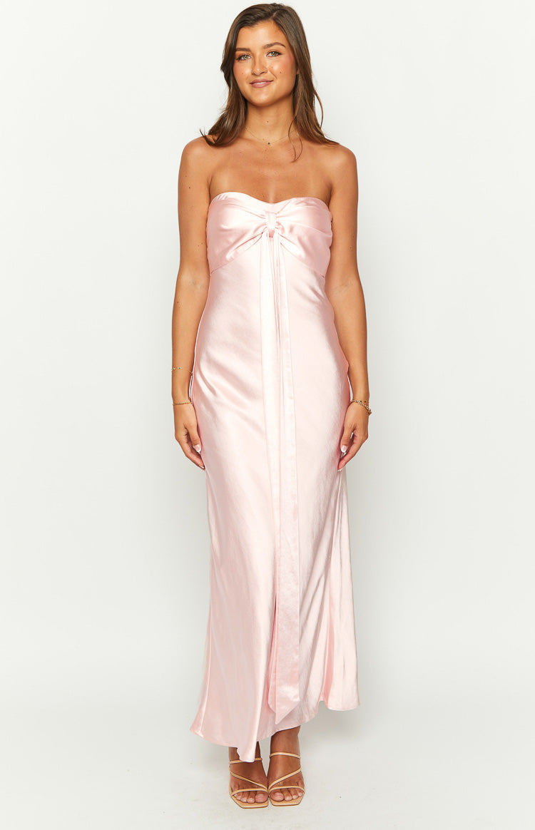 Ariella Pink Satin Strapless Maxi Dress — 3