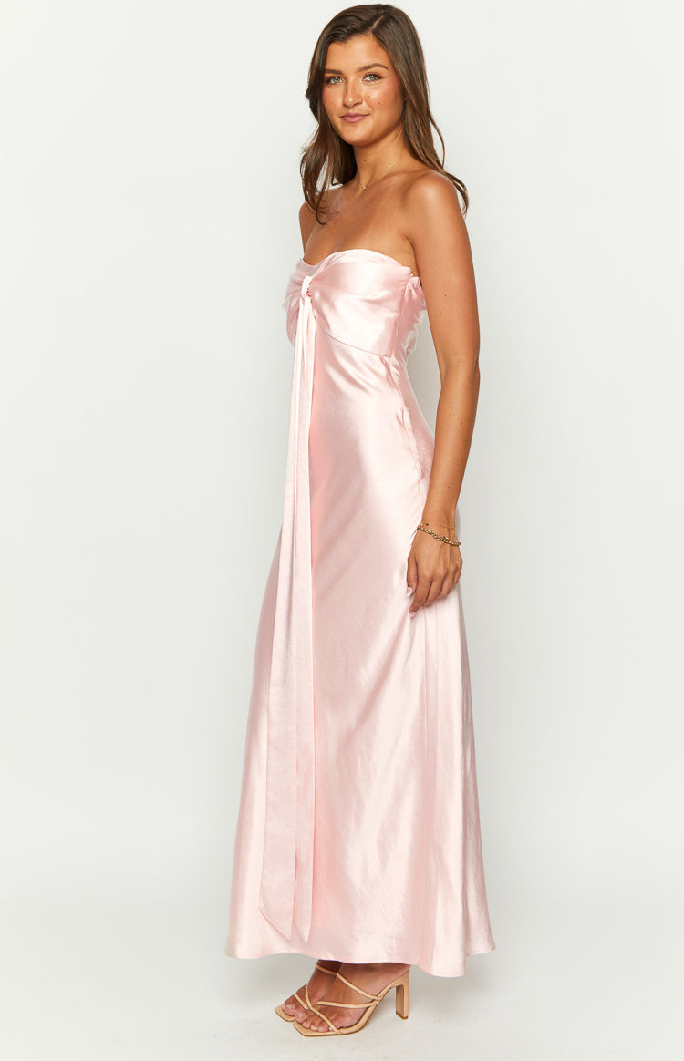 Ariella Pink Satin Strapless Maxi Dress — 4