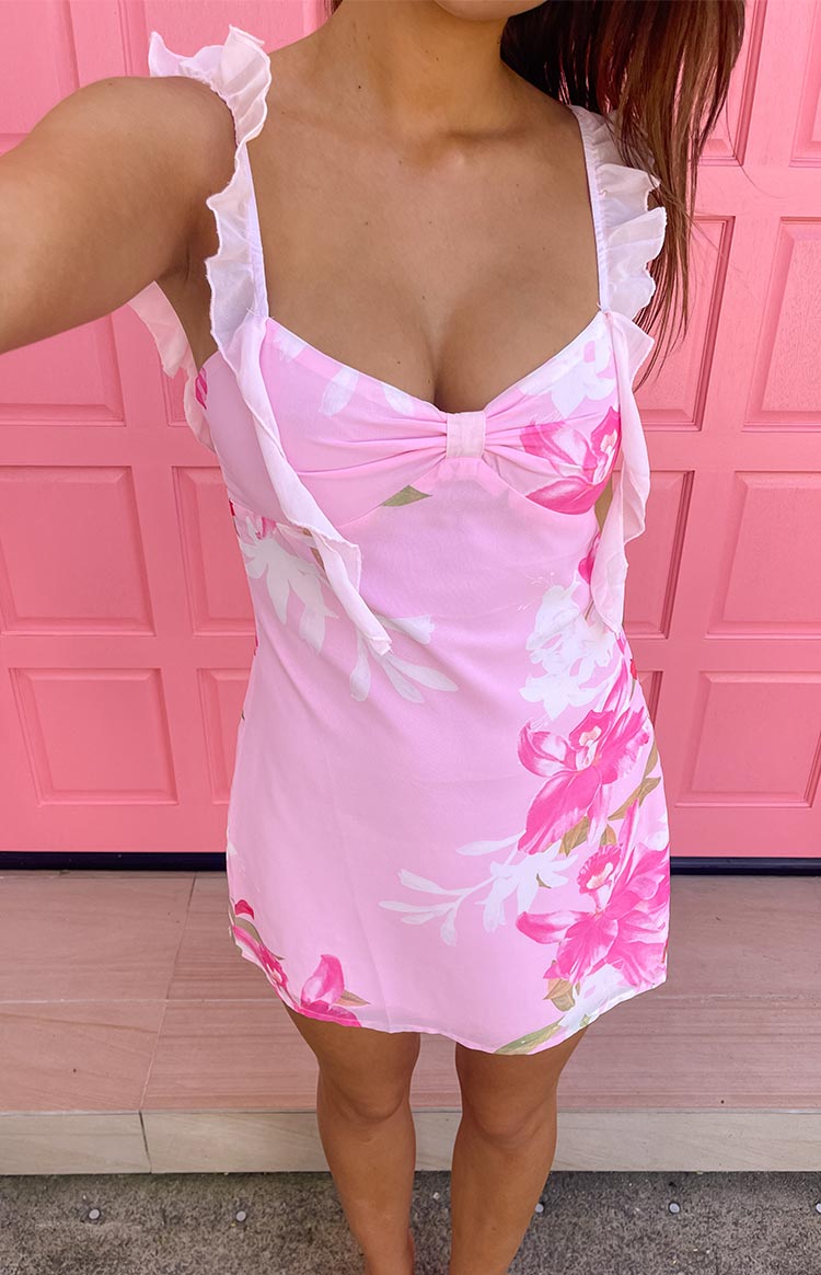 Joyce Pink Floral Chiffon Mini Dress — 14