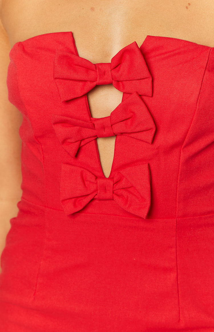 Ribbon Radiance Red Strapless Mini Dress — 6