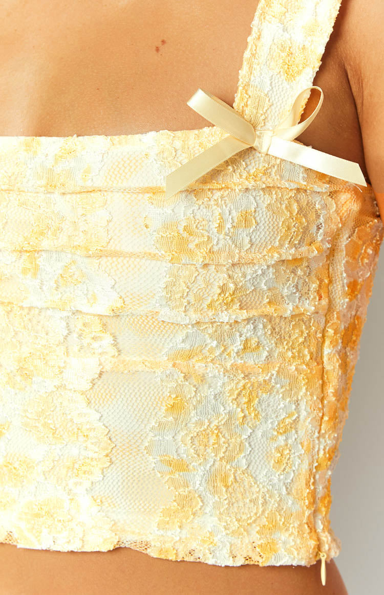 Vida Yellow Lace Bow Top — 6