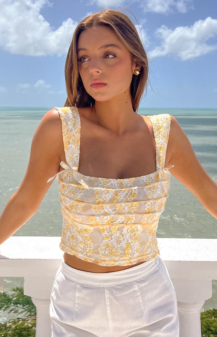 Vida Yellow Lace Bow Top — 7