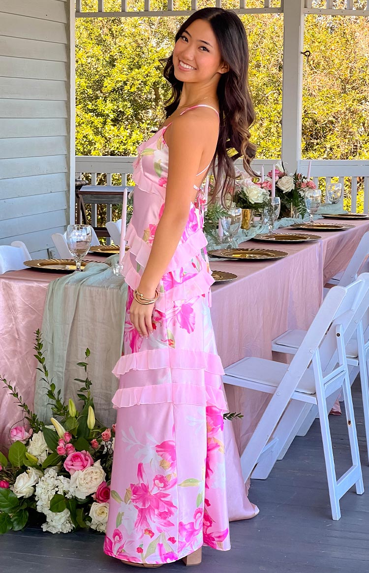Inara Pink Floral Print Ruffle Maxi Dress — 13