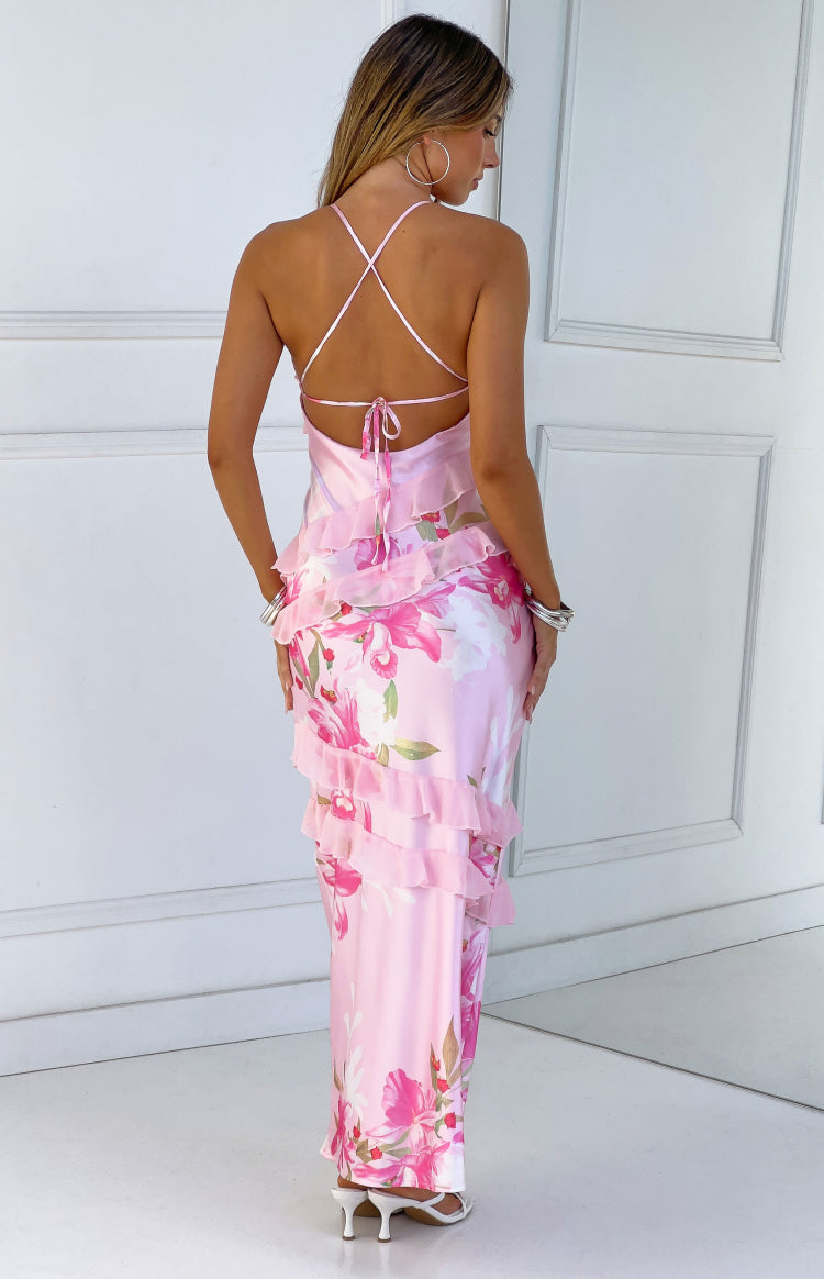 Inara Pink Floral Print Ruffle Maxi Dress — 6