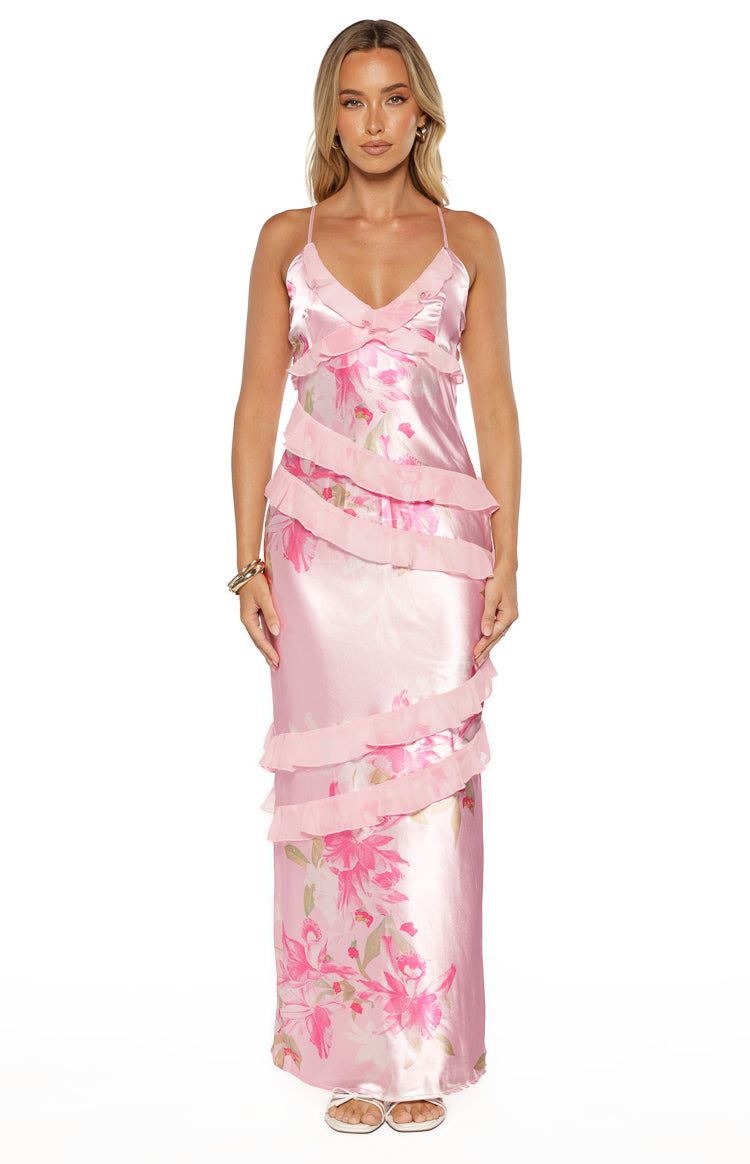 Inara Pink Floral Print Ruffle Maxi Dress — 8