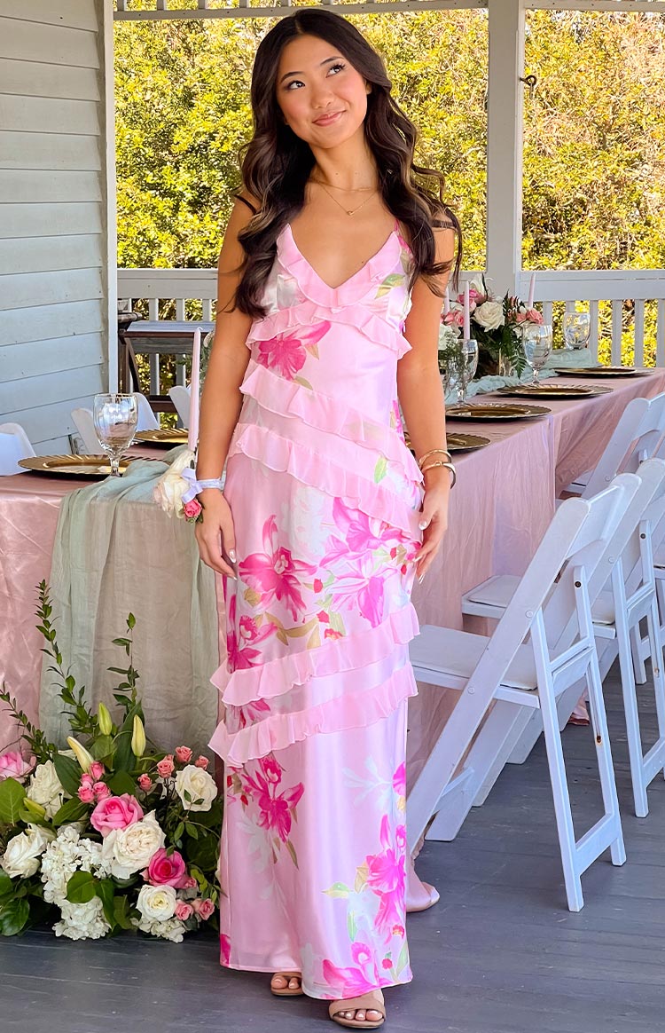 Inara Pink Floral Print Ruffle Maxi Dress — 12