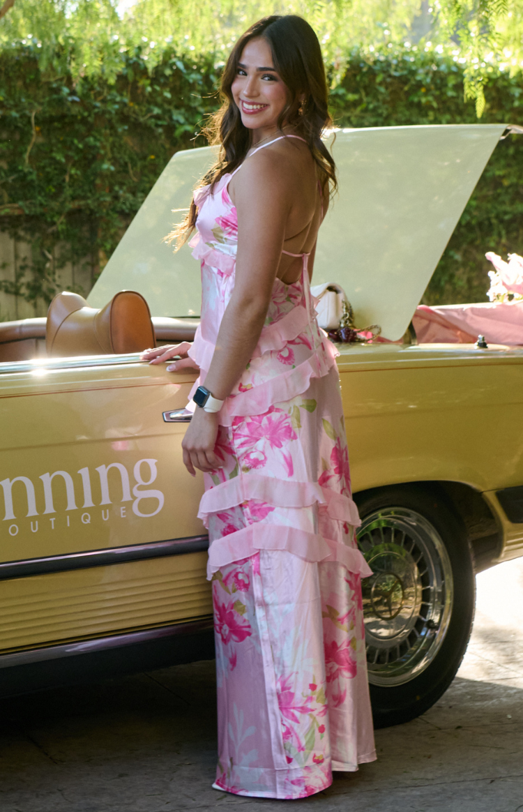 Inara Pink Floral Print Ruffle Maxi Dress — 23