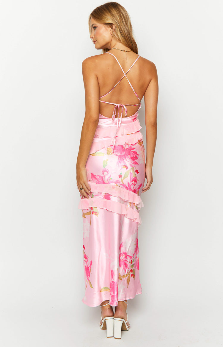 Inara Pink Floral Print Ruffle Maxi Dress — 27
