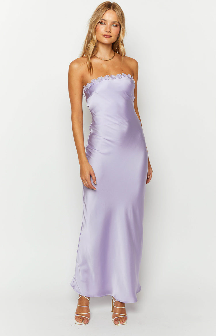 Rhea Purple Satin Strapless Maxi Dress — 2