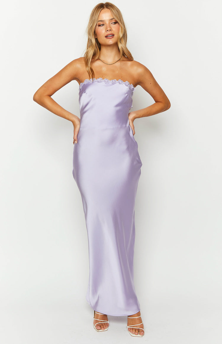 Rhea Purple Satin Strapless Maxi Dress — 3
