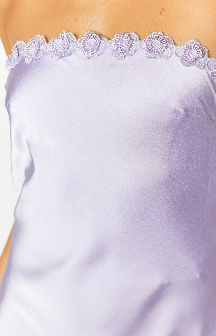 Rhea Purple Satin Strapless Maxi Dress — 6