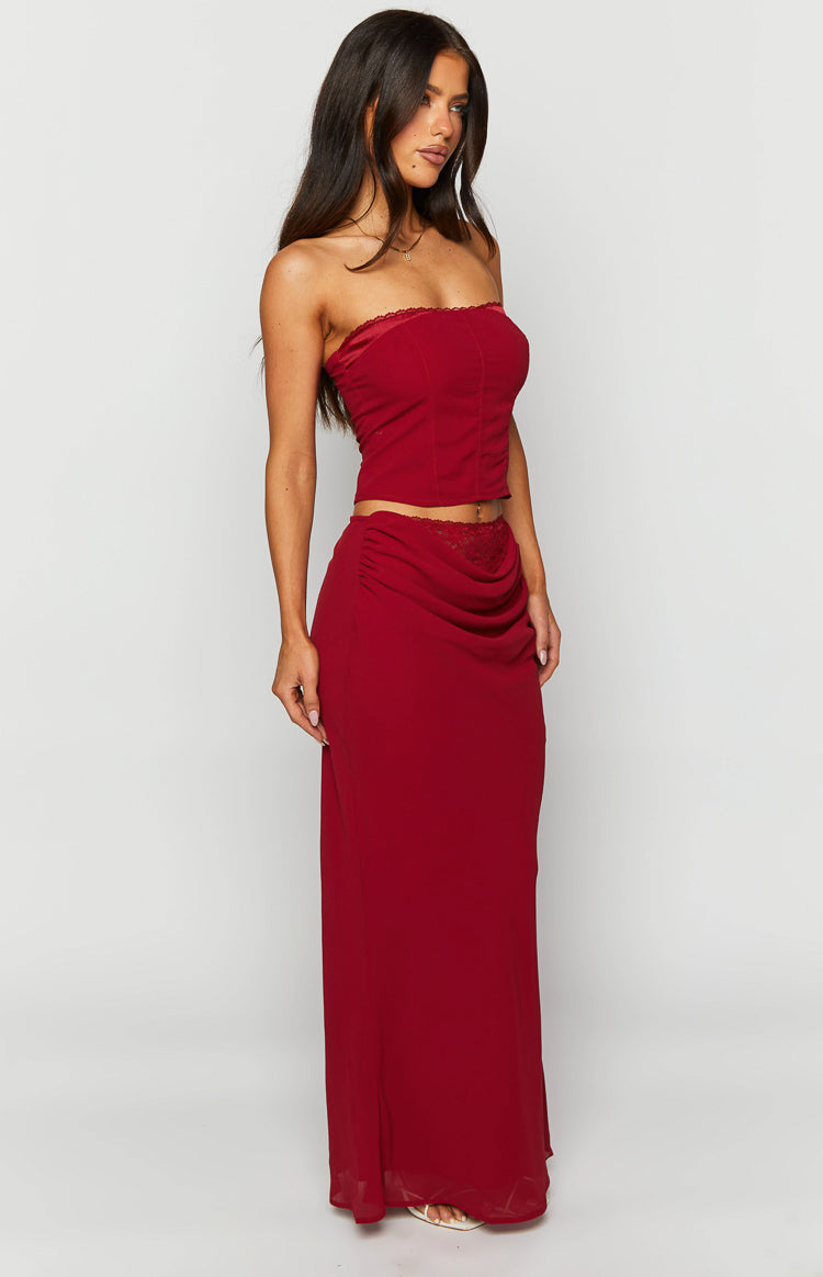 Crimson Rose Red Lace Maxi Skirt — 5