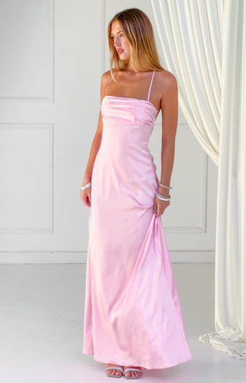 Blaise Pink Satin Maxi Dress — 1
