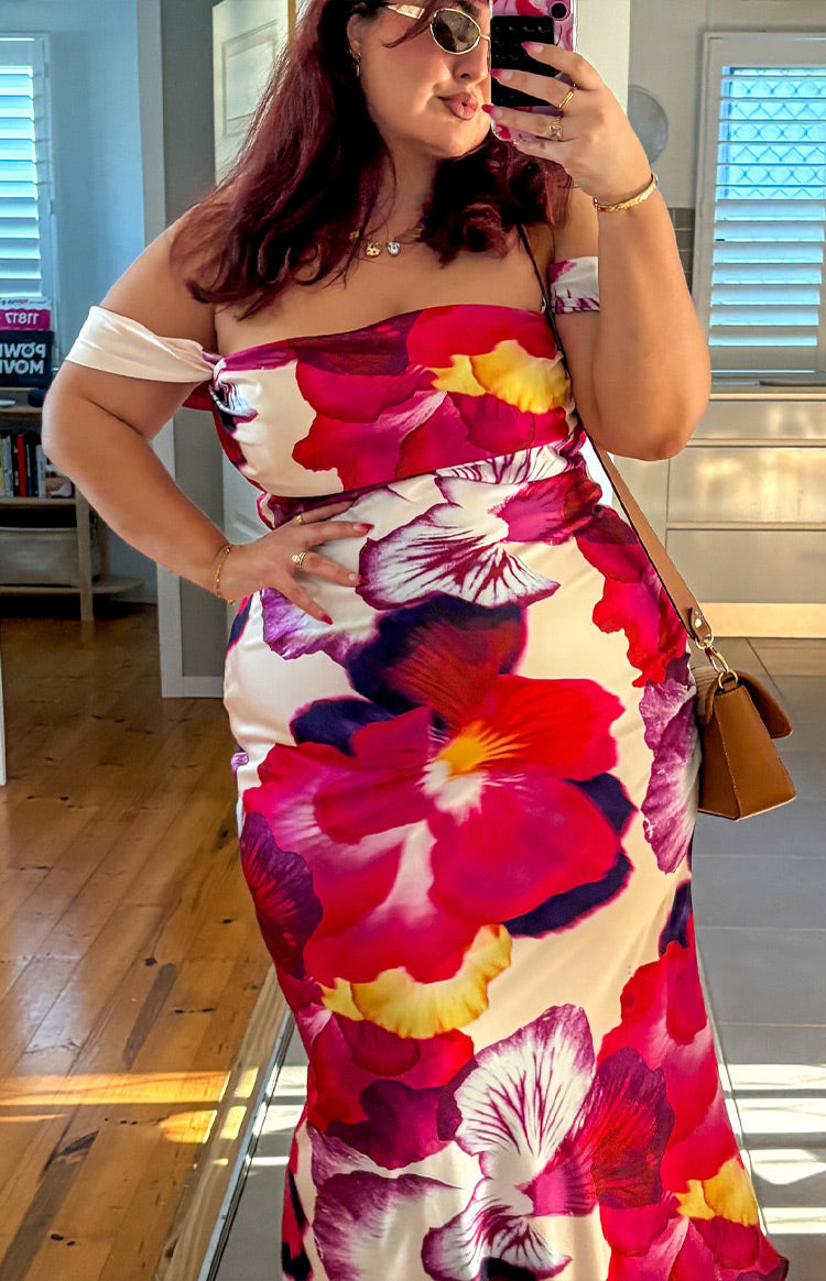 Ella Pink Floral Print Off Shoulder Formal Dress — 8