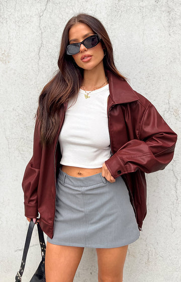 Abbi PU Red Bomber Jacket — 1