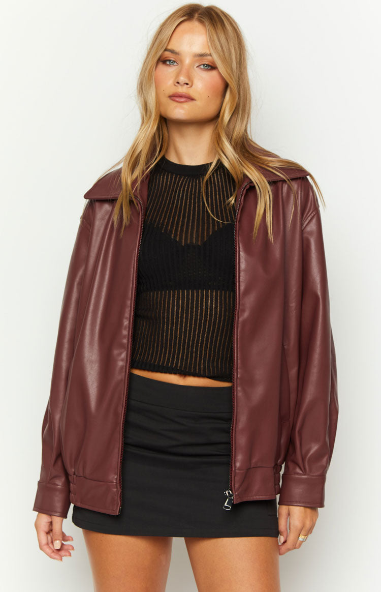 Abbi PU Red Bomber Jacket — 2