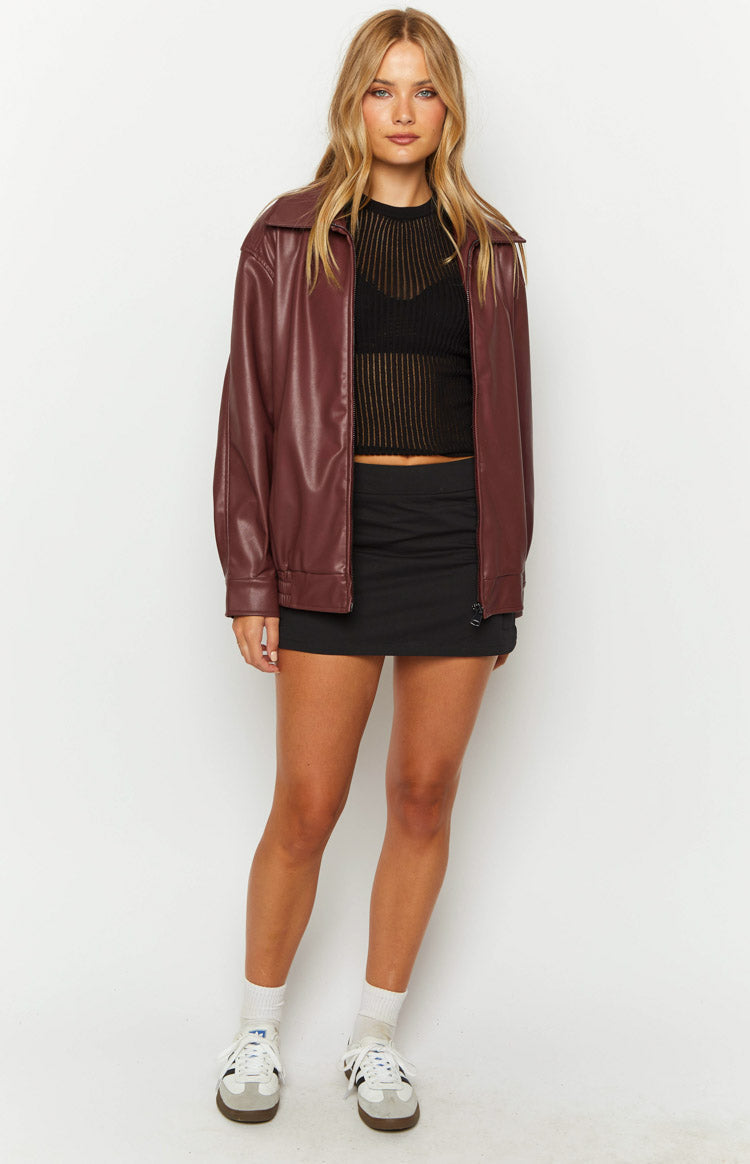 Abbi PU Red Bomber Jacket — 3