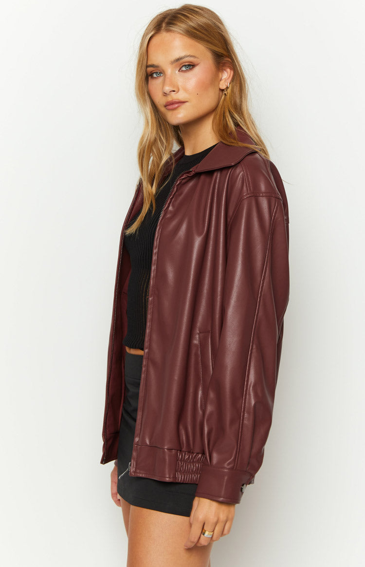 Abbi PU Red Bomber Jacket — 4