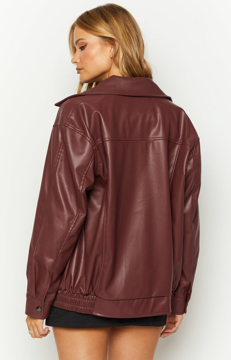 Abbi PU Red Bomber Jacket — 5