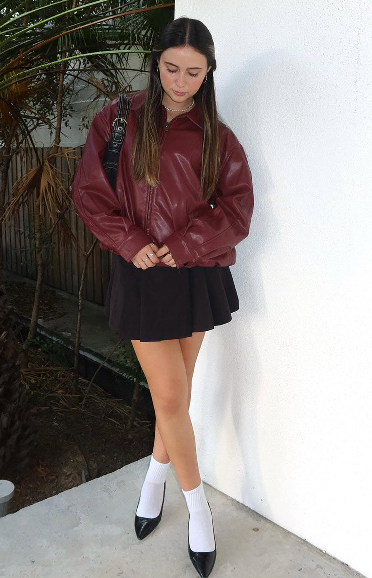 Abbi PU Red Bomber Jacket — 10